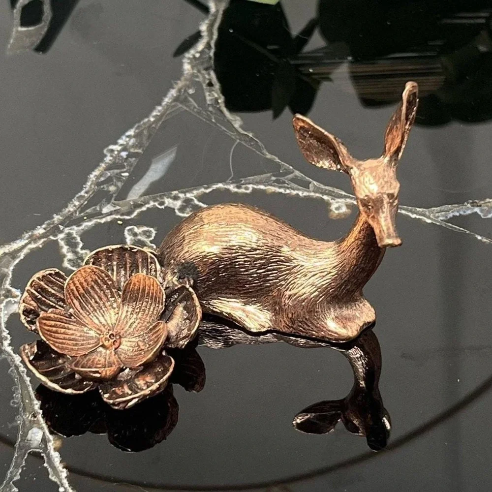 Bronze Deer Sphere Stand Small Crystal Ball Holder Spirit Animal Doe Altar Decor